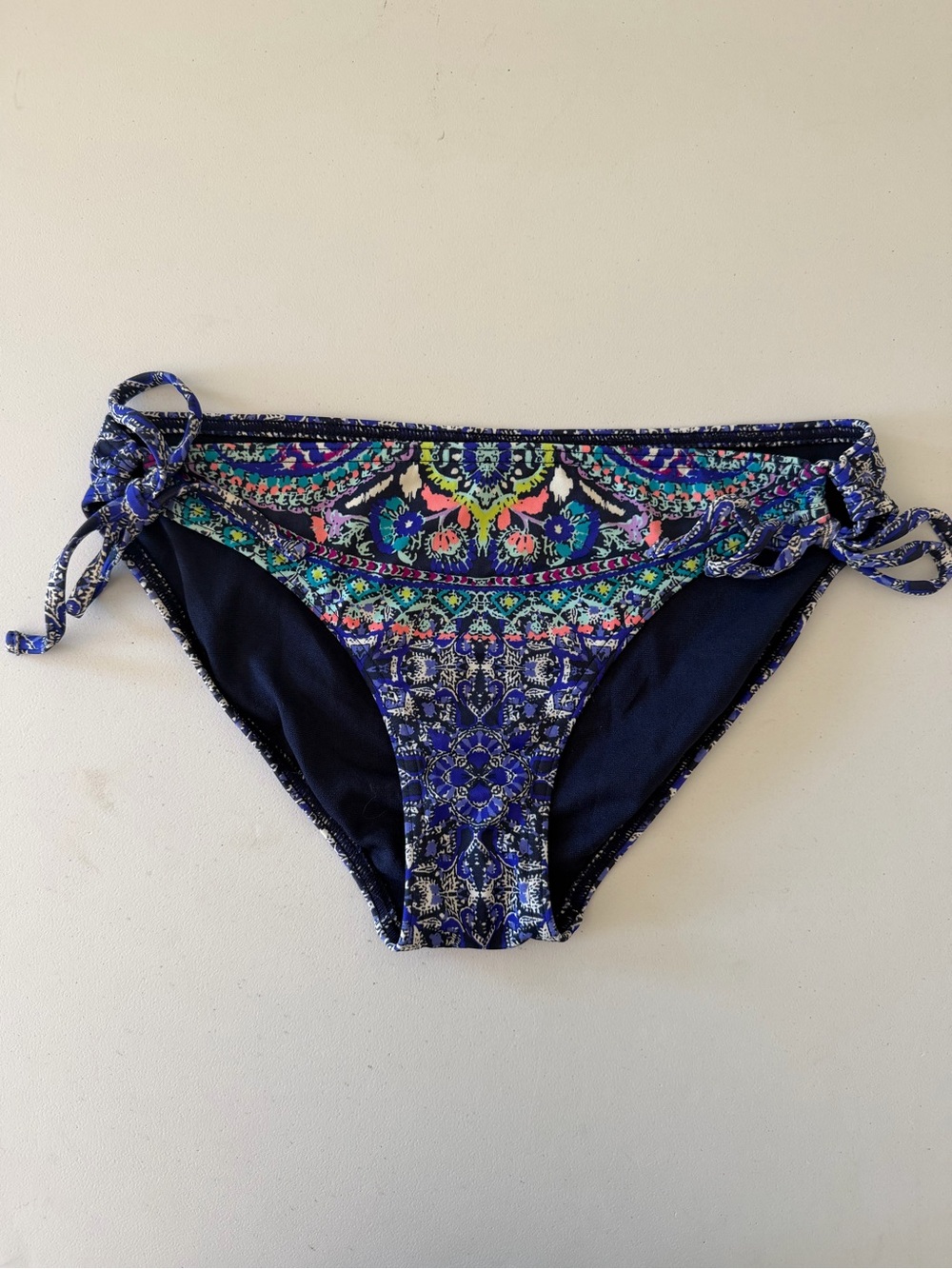 Women's Navy Blue Printed Swim Bikini Bottom with Side Ties